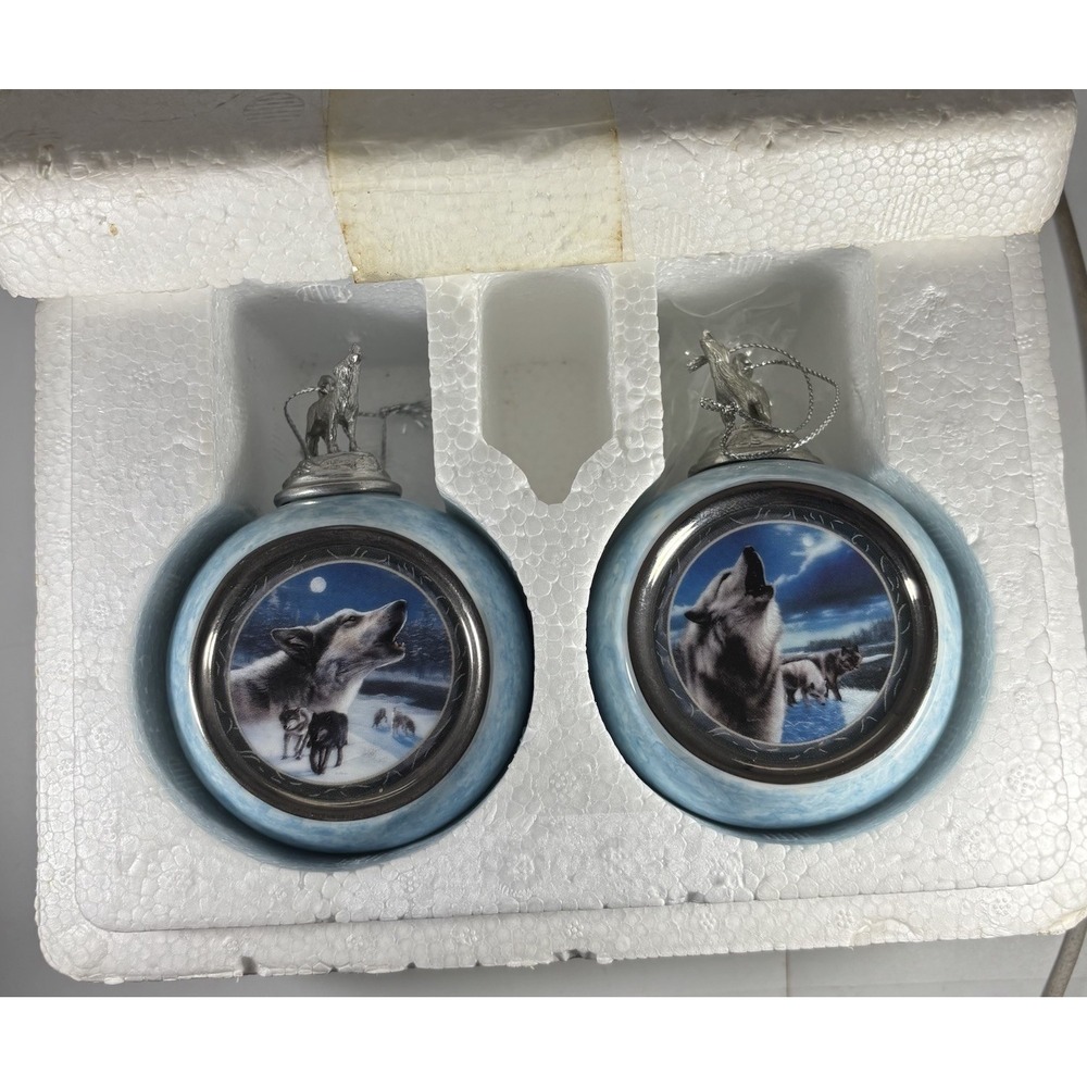 Bradford Editions 1997 Wolf Ornaments Spirit of the Wilderness Lot Of 2